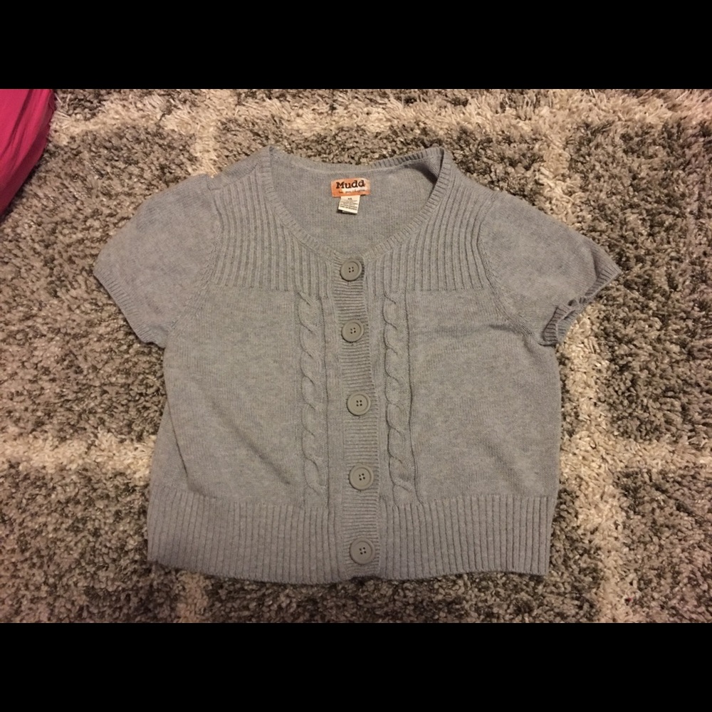 Gray Short Sleeved Cropped Cardigan XL